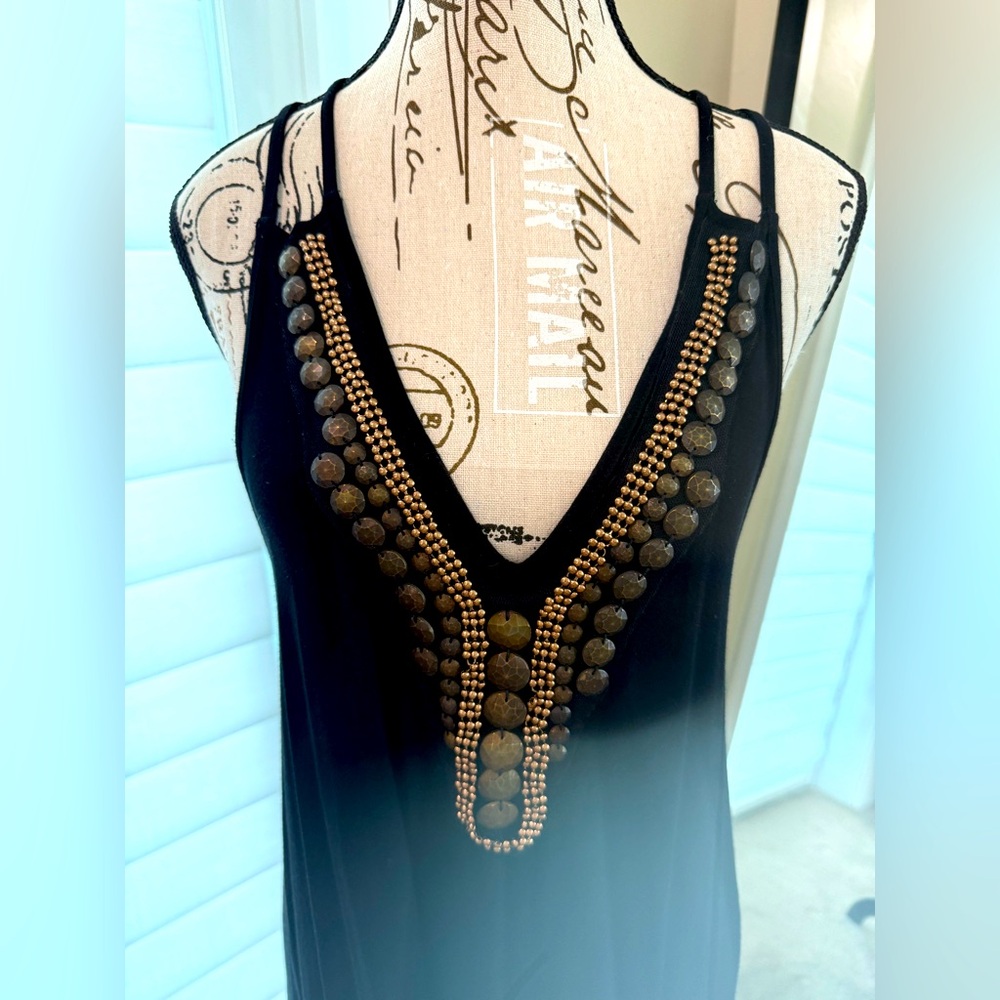 Boston Propet Black Beaded V-Neck Dress/suit cover up/long tank. 3 in 1🖤